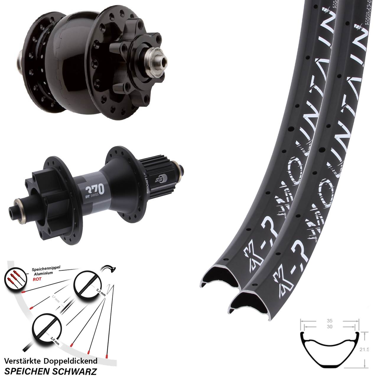 Disc Laufrad-Satz QR 29 Zoll KX-R Mountain DT Swiss 370 SON 28 Micro Spline