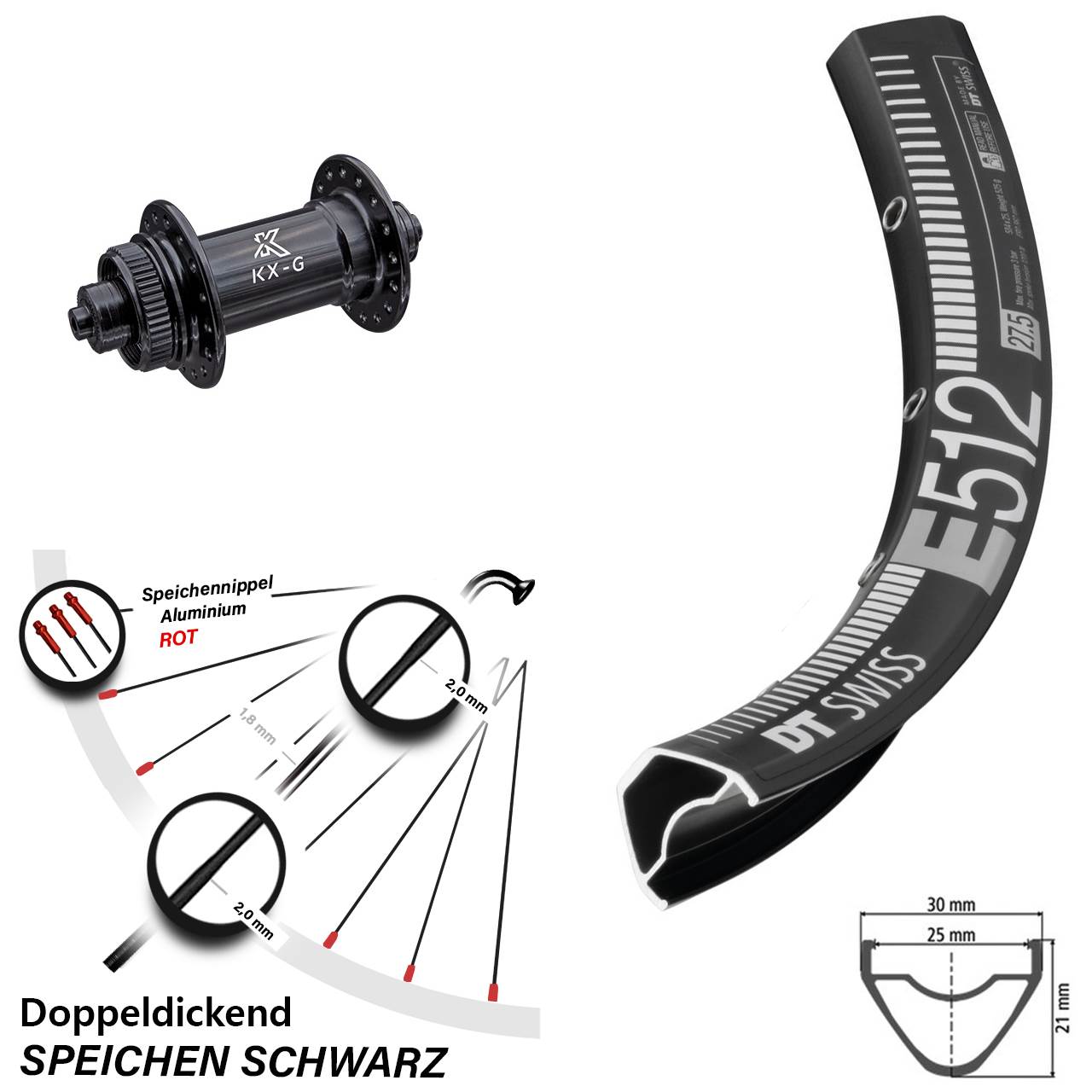 Vorderrad Centerlock für Schnellspanner 29 Zoll DT Swiss E512 KX-G