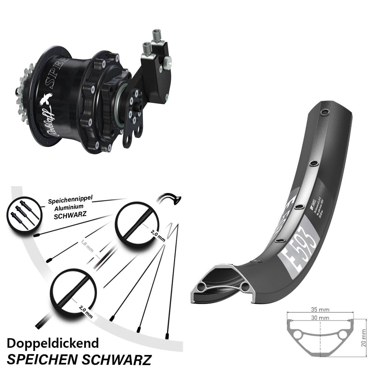 Hinterrad 29 Zoll DT Swiss E 593 Disc Rohloff Speedhub 500/14 CC DB Tandem schwarz