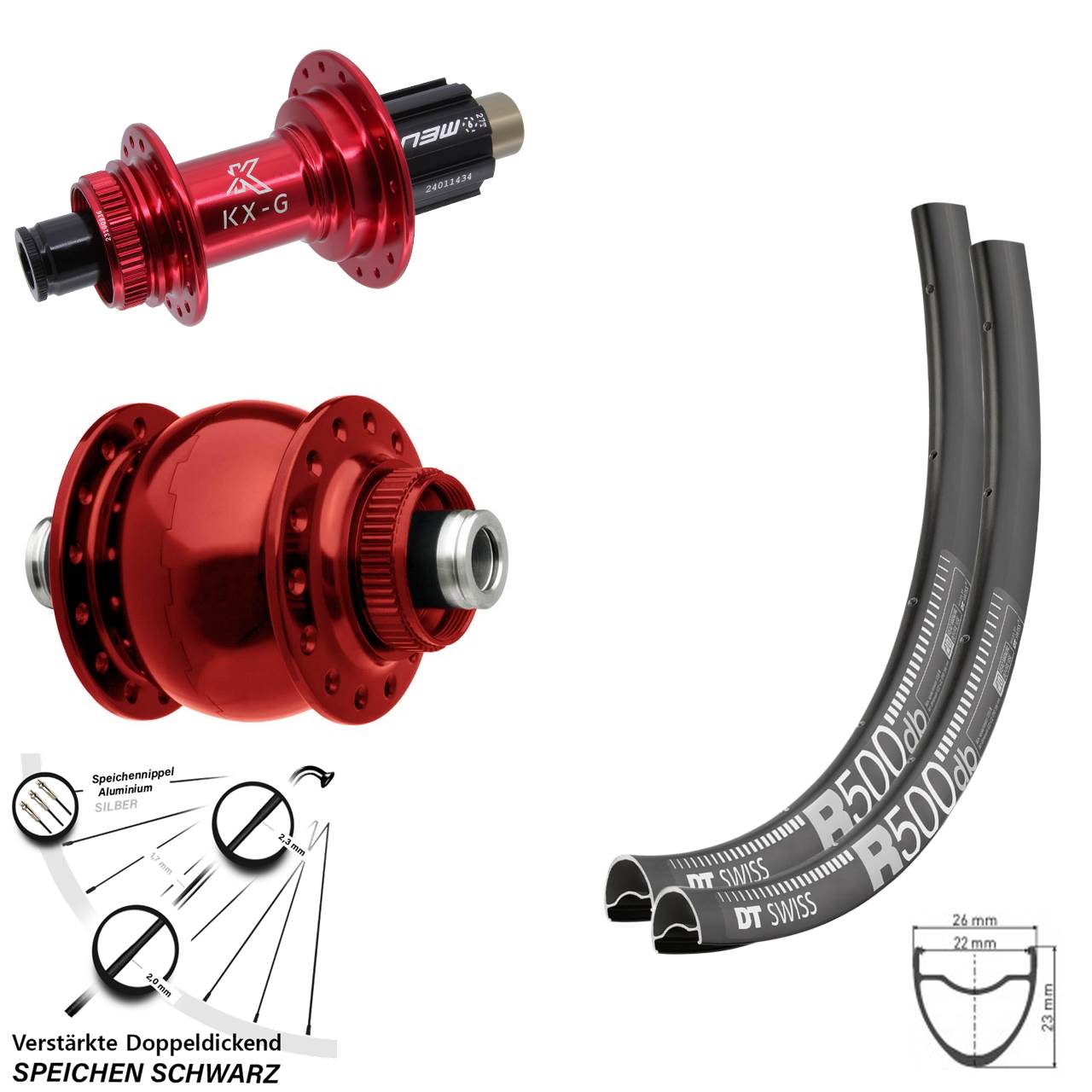 DT Swiss R 500 KX-G rot SON 28 Zoll Centerlock Laufradsatz 12x100/142 Campa N3W