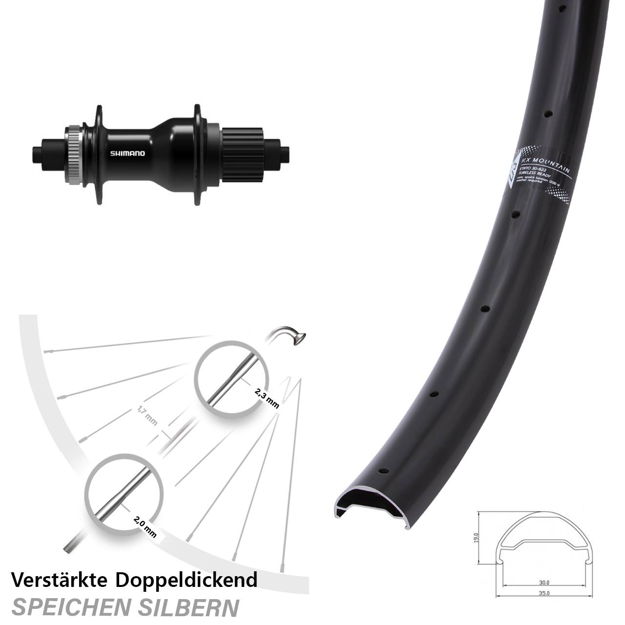 KX Mountain Shimano FH-QC500-MS 29 Zoll Disc Laufrad für Schnellspanner Micro Spline