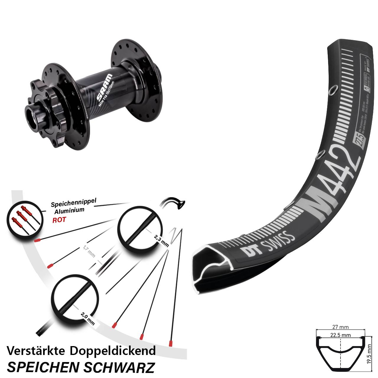 Boost Disc Laufrad 15x110 28 Zoll DT Swiss M 442 Sram 716