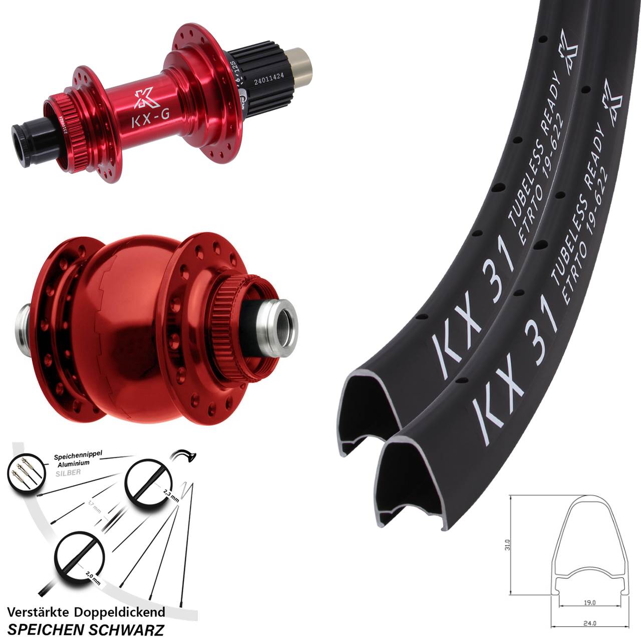 KX-G 31 rot SON 28 Zoll Disc Laufradsatz 12x100/142 Micro Spline