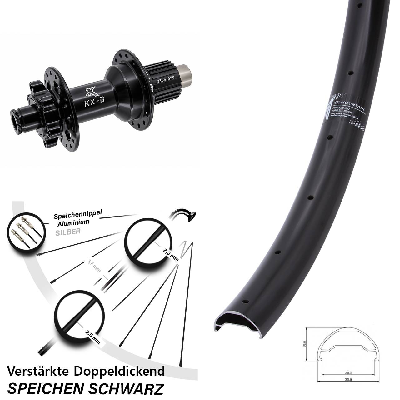 Hinterrad 6-Loch 29 Zoll KX-B Mountain TR Micro Spline 12x148 Boost