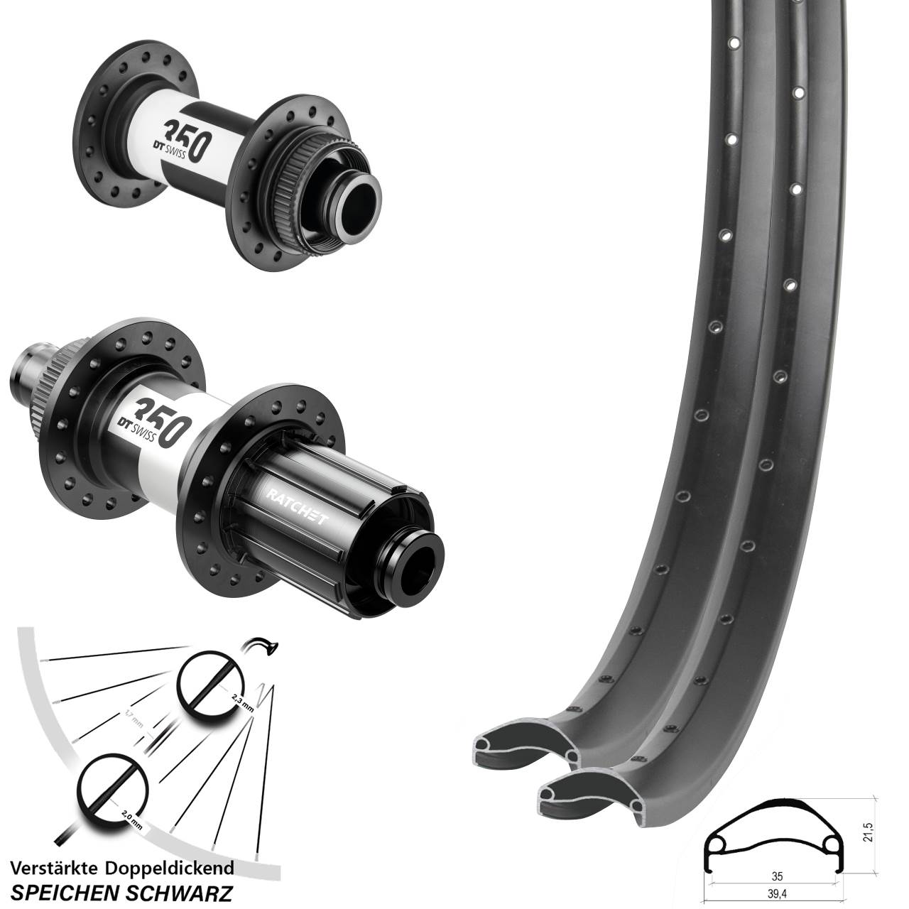 27,5 Zoll Ambrosio E35 DT Swiss 350 Disc Laufradsatz 15x100 12x142 8-11 fach HG