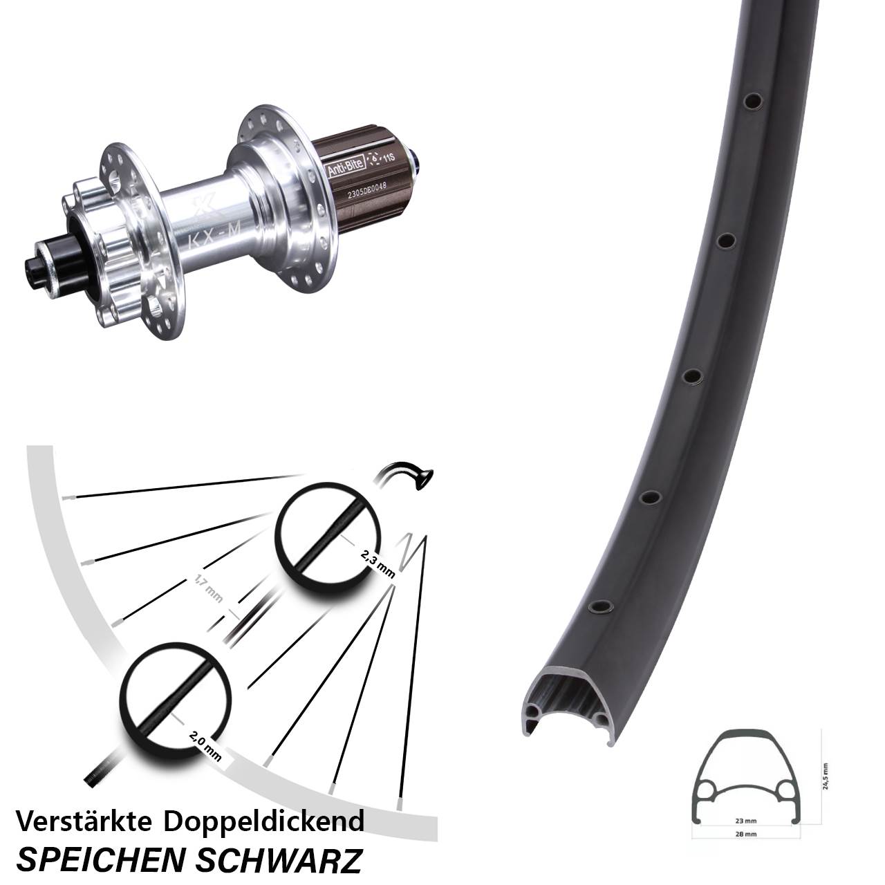 Ambrosio Sport KX-M 28-29 Zoll Disc Hinterrad QR 8-12 fach HG