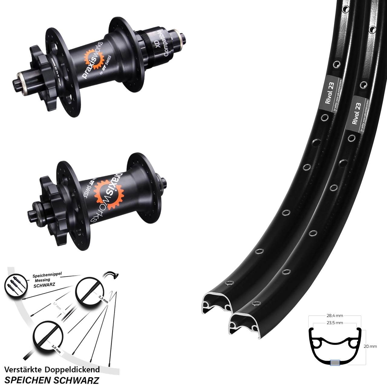 27,5 Zoll Ryde Rival 23 DT Swiss 350 6-Loch Laufradsatz für Schnellspanner SRAM XD