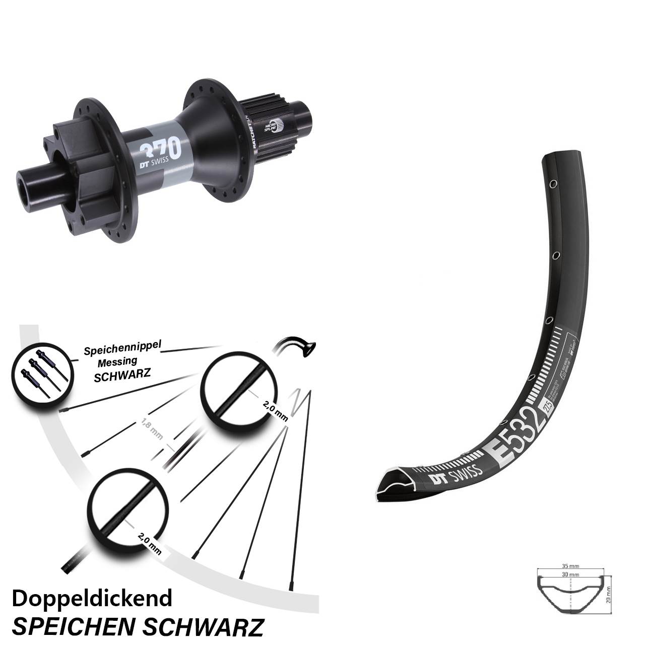 27,5 Zoll Hinterrad DT Swiss E 532 370 6-Loch Micro Spline 12x148