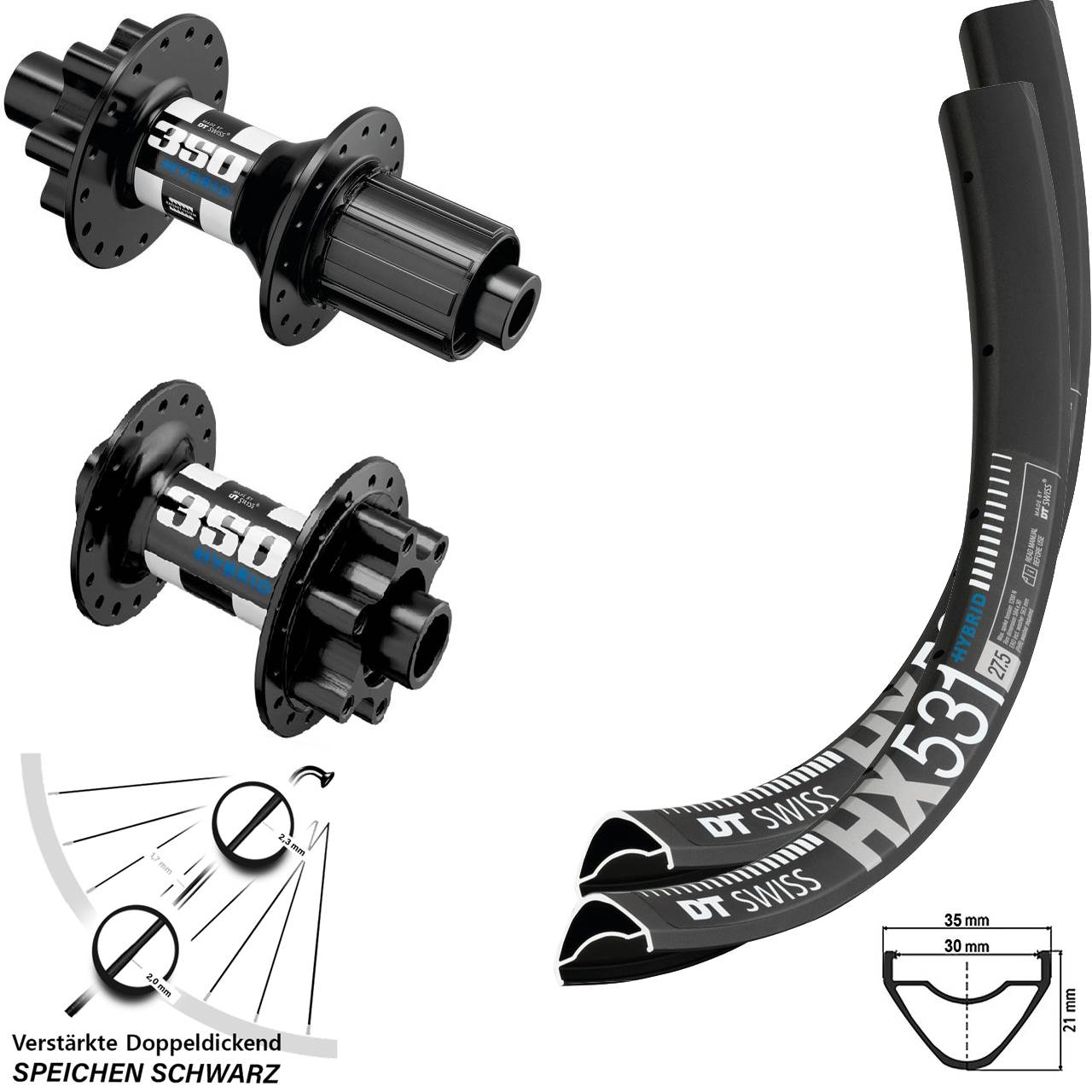 Laufradsatz 6-Loch 15x110 12x148 27,5 Zoll DT Swiss HX531-350 Hybrid 8-11 fach
