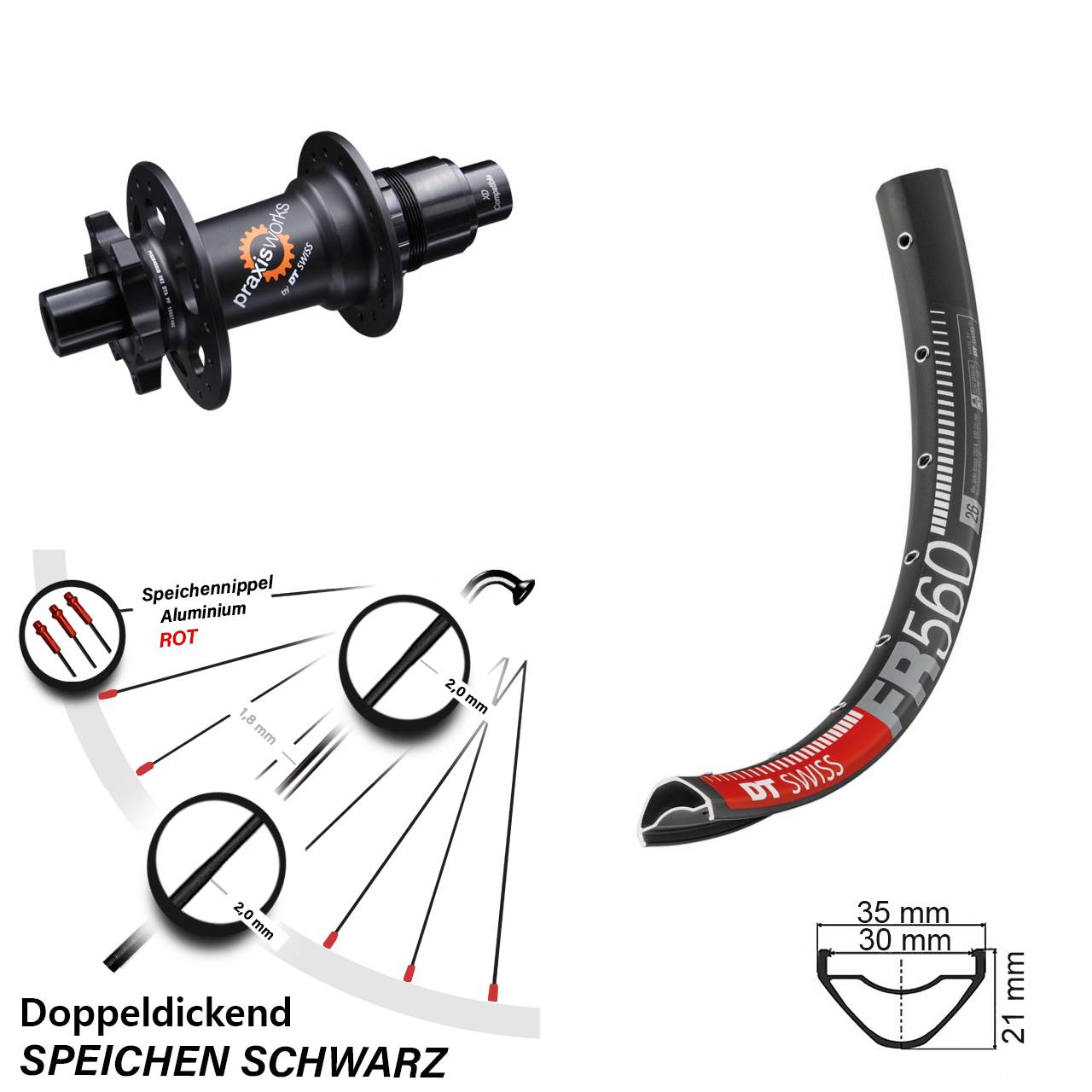 Hinterrad 6-Loch 26 Zoll DT Swiss FR 560-350 SRAM XD 12x142