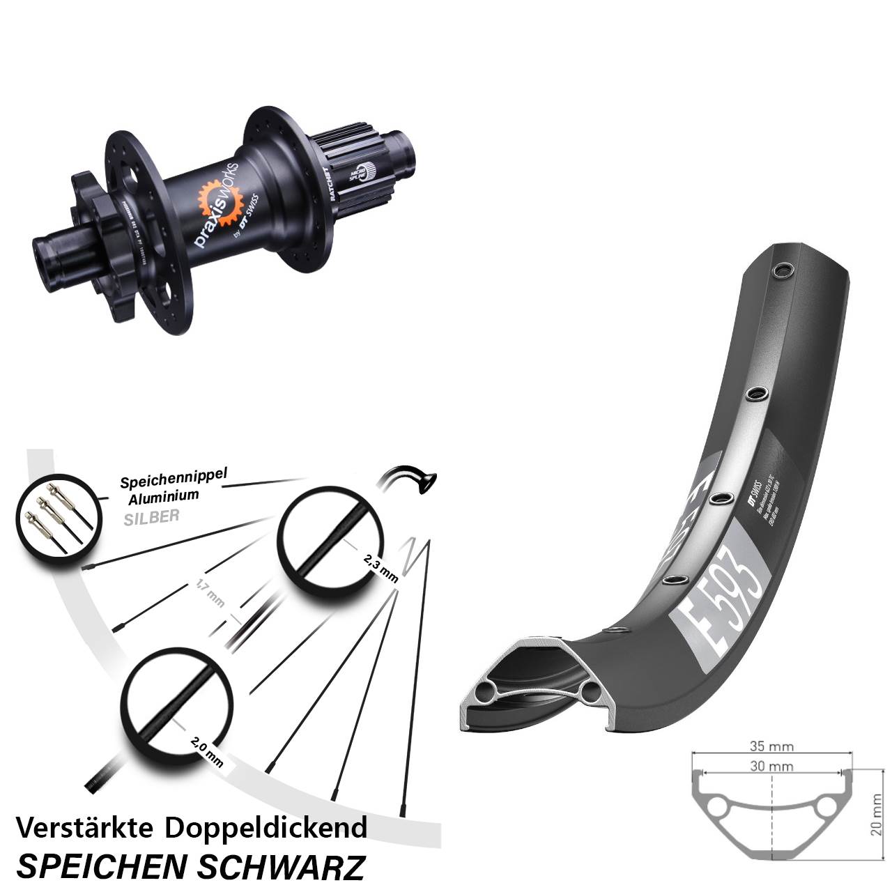 6-Loch Hinterrad 29 Zoll DT Swiss E593 350 Shimano Micro Spline 12x142