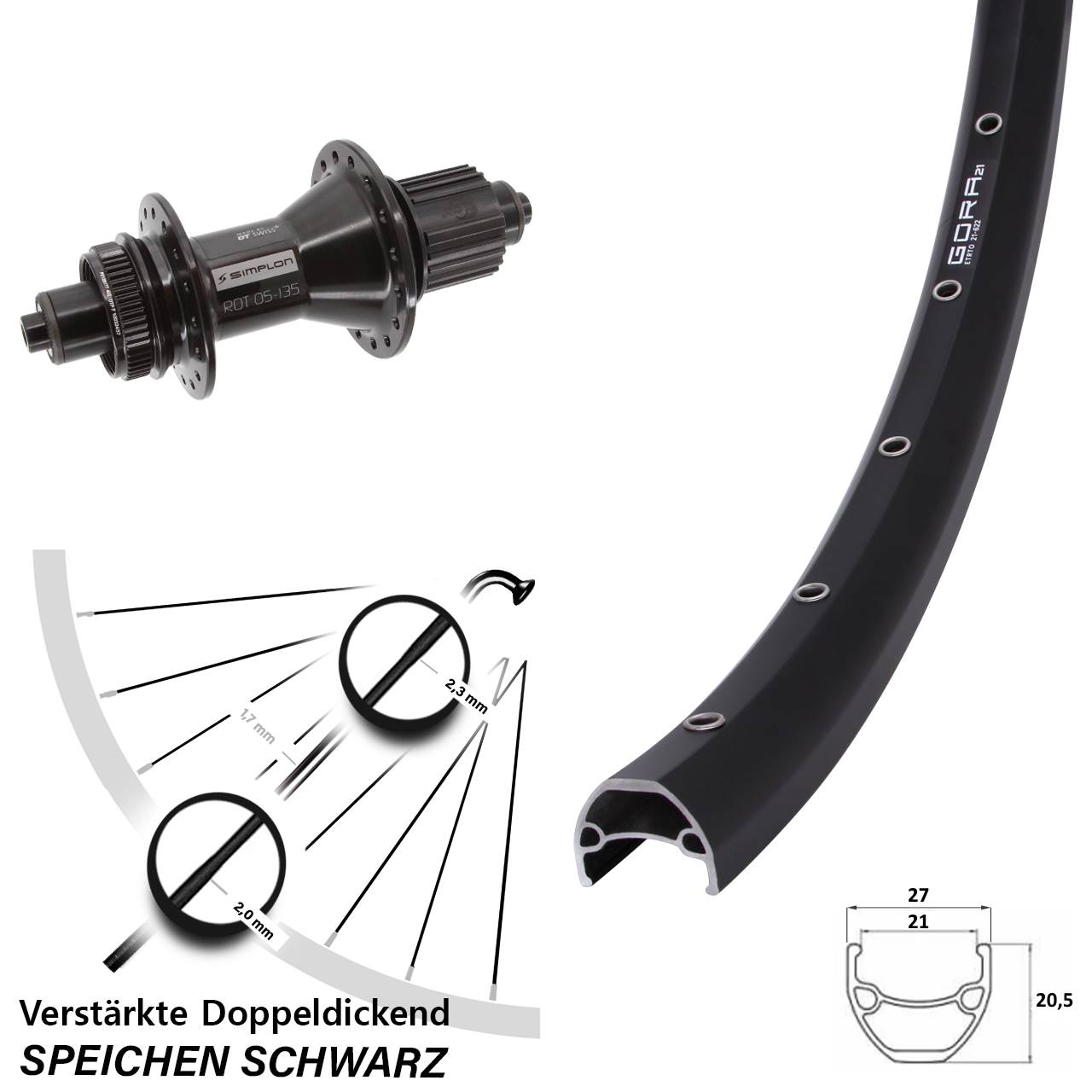 28 Zoll Gora 21 DT Swiss 370 Hybrid Hinterrad Centerlock für Schnellspanner Micro Spline