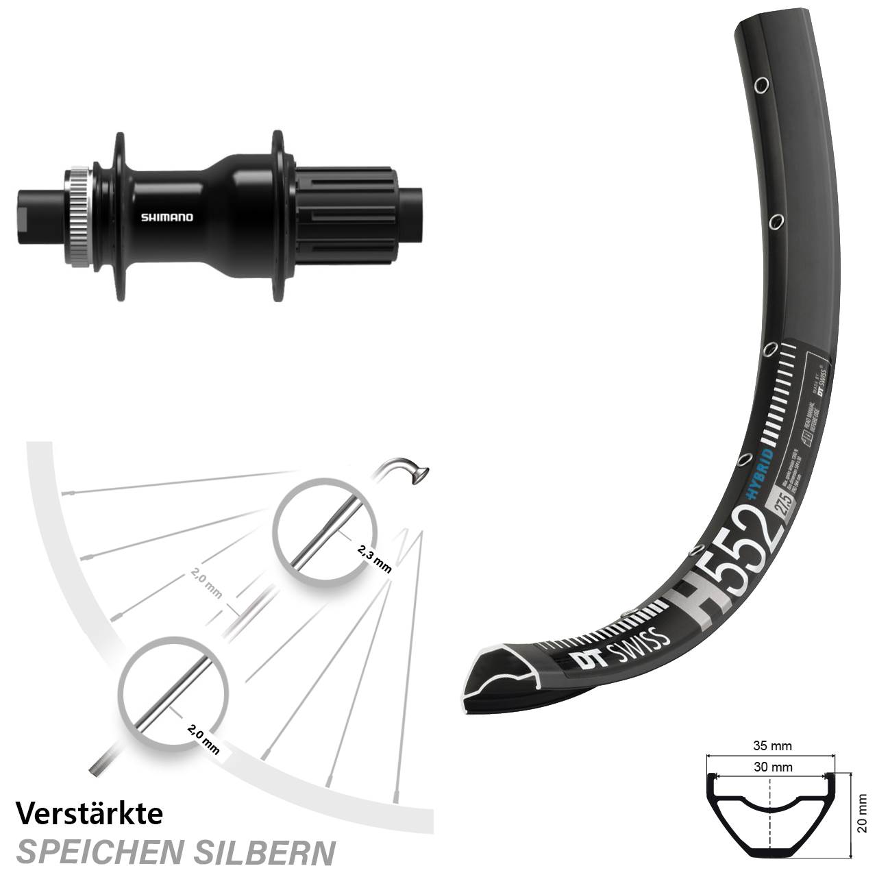 27,5 Zoll DT Swiss H 552 Shimano FH-TC500 Boost Hinterrad Centerlock 12x148 8-11 fach HG