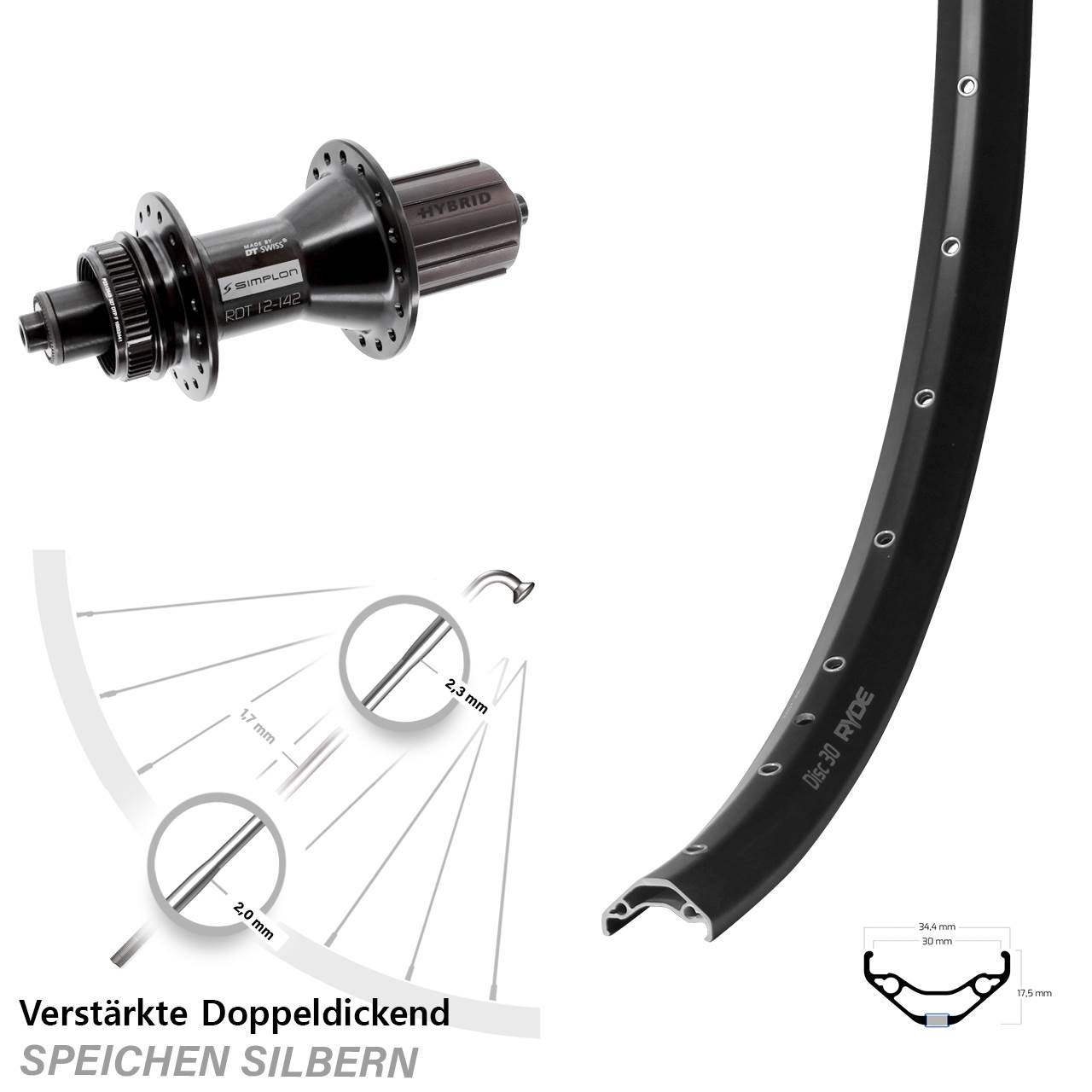 Ryde Disc 30 DT Swiss 370 Hybrid 29 Zoll Centerlock Hinterrad QR 8-11 fach HG