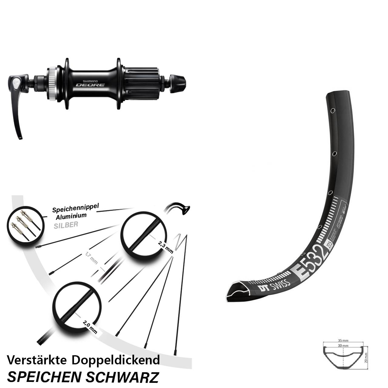 DT Swiss E 532 Shimano FH-M6000 27,5 Zoll Hinterrad Centerlock QR 8-11 fach HG