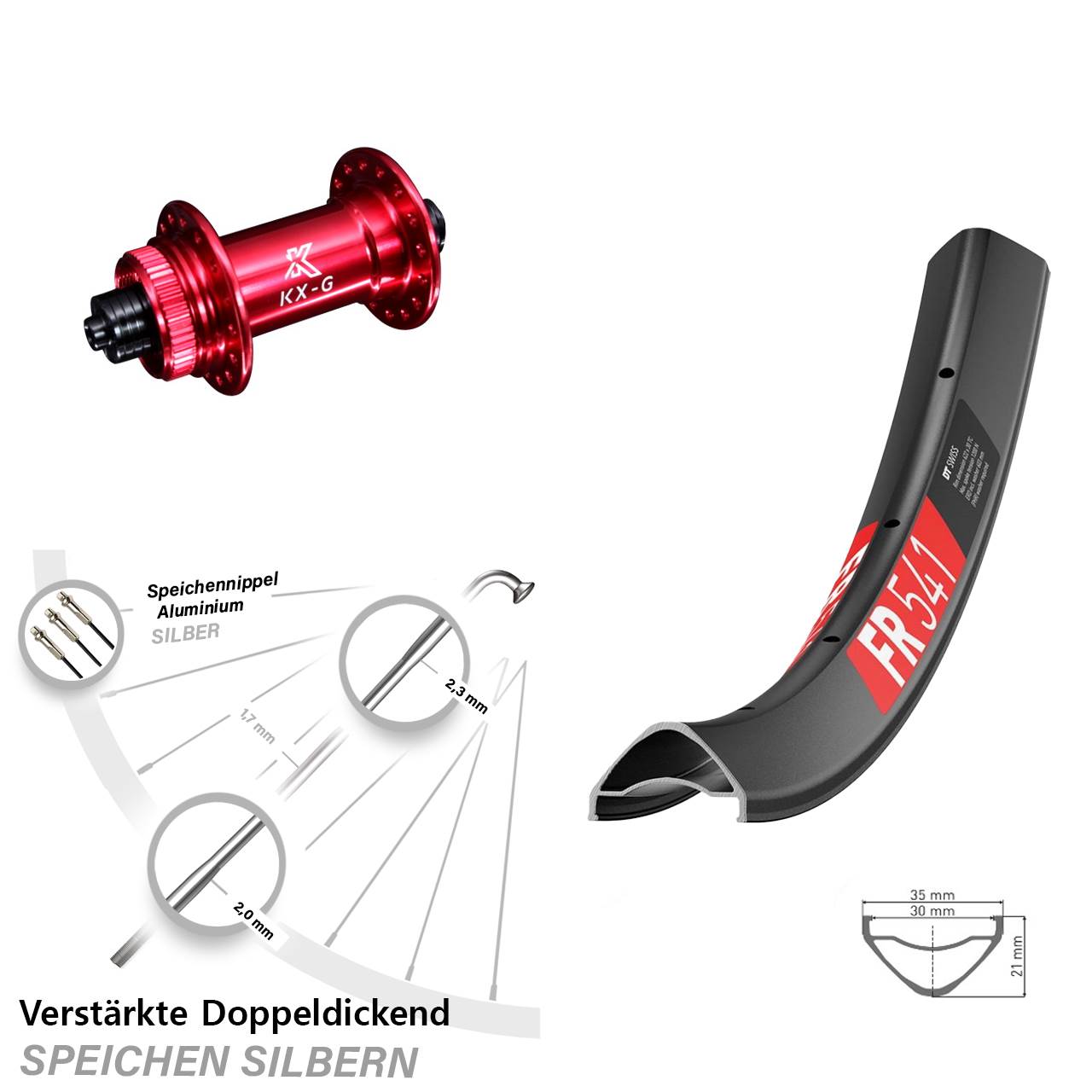 DT Swiss FR 541 KX-G rot 29 Zoll Disc Laufrad für Schnellspanner