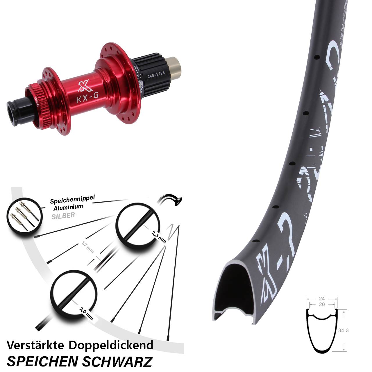 Centerlock Hinterrad 12x142 28 Zoll KX-GR Road rot Micro Spline