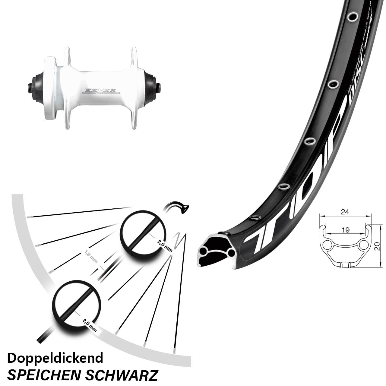 Formula ZZYZX weiss Vorderrad Remerx Disc 6-Loch Schnellspanner 28-29 Zoll