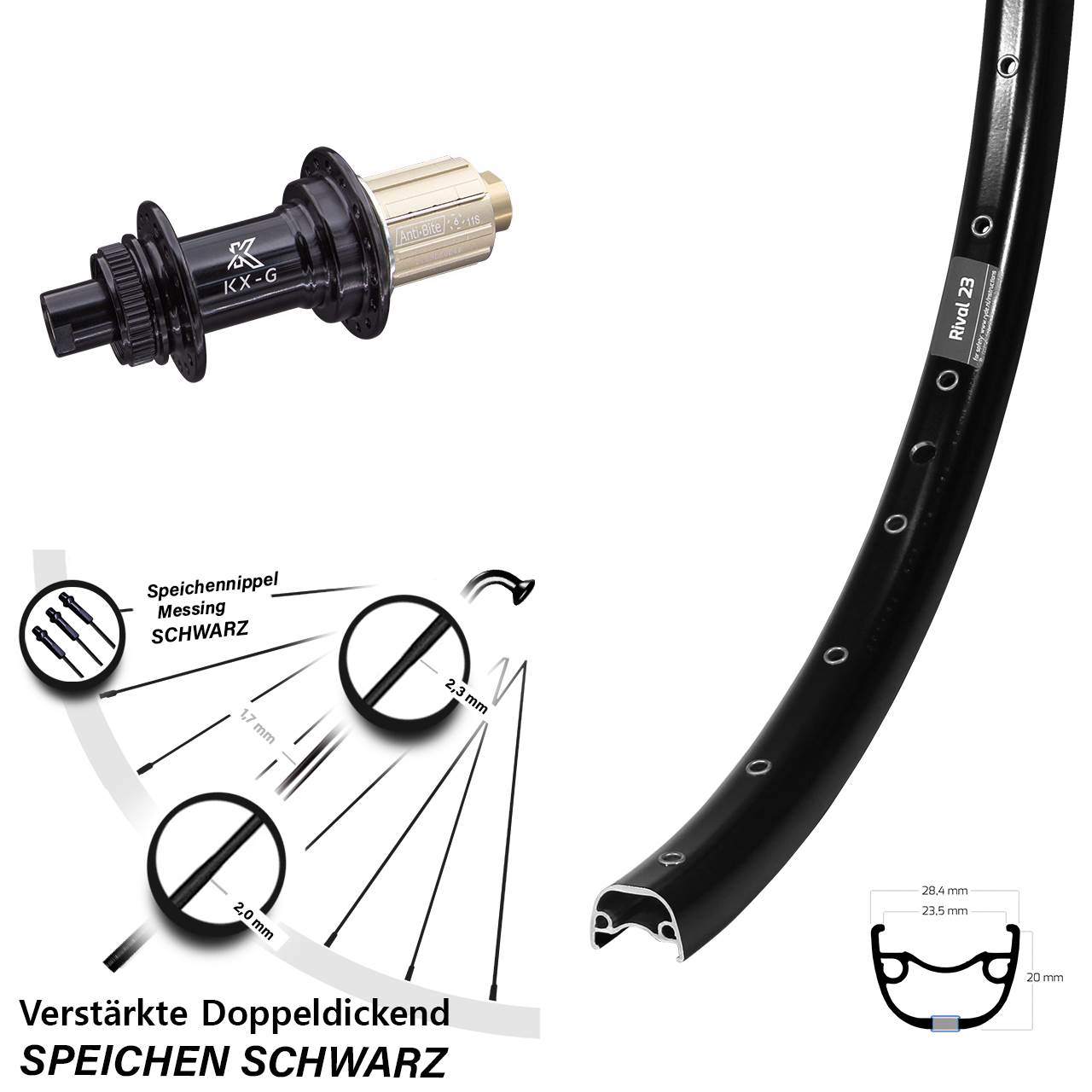 27,5 Zoll Ryde Rival 23 KX-G Disc Hinterrad 12x142 8-12 fach
