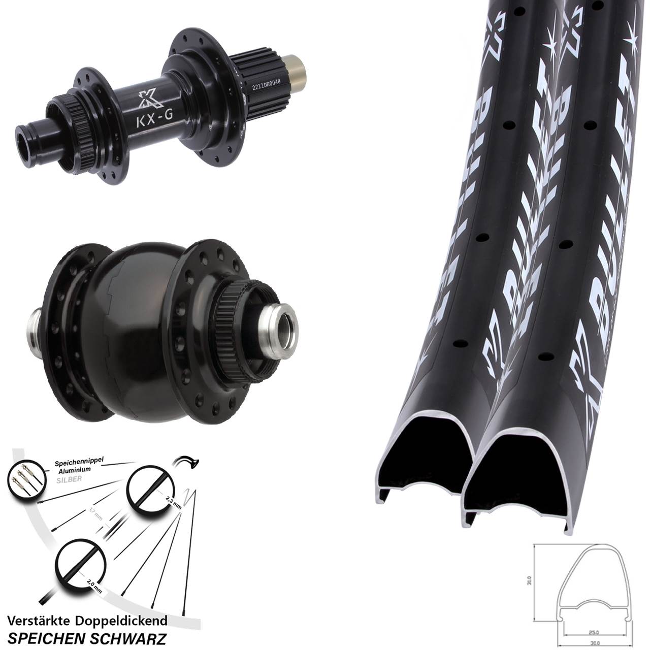 28 Zoll KX-G Bullet OS SON delux Disc Laufradsatz 12x100/142 Shimano Micro Spline