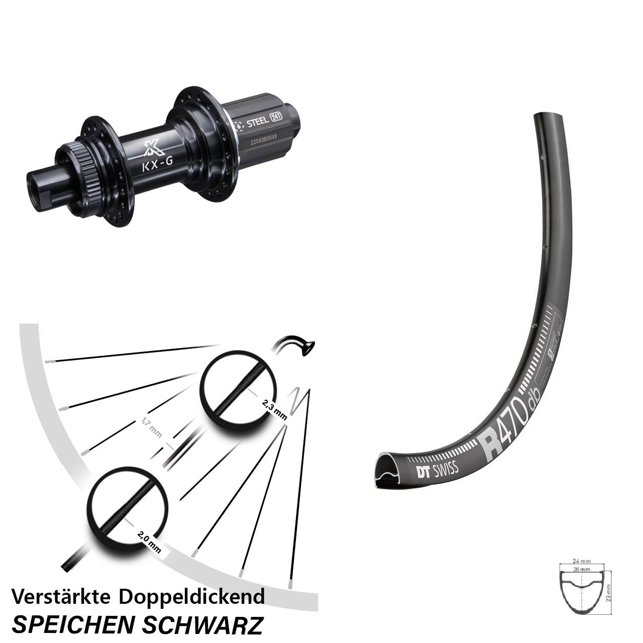 DT Swiss R 470 Disc Hinterrad 28 Zoll KX-GS Nabe 12x142 mm Centerlock 8-12 fach