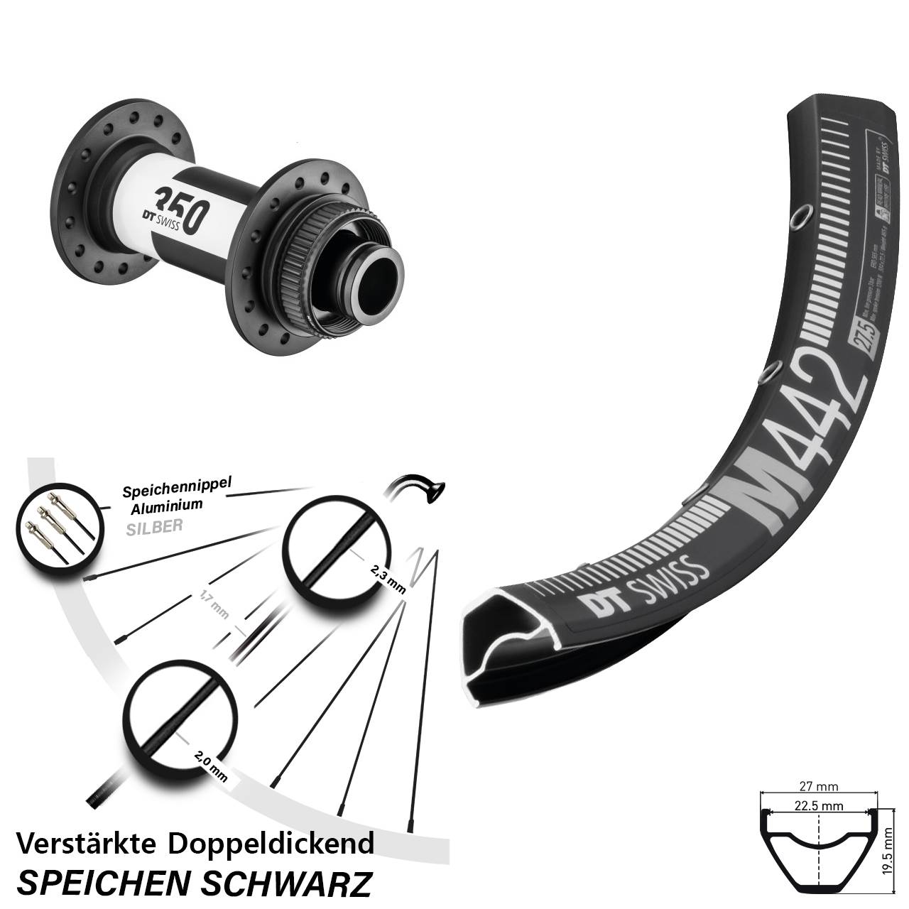28-29 Zoll DT Swiss M 442-350 Disc Vorderrad 15x110 Boost