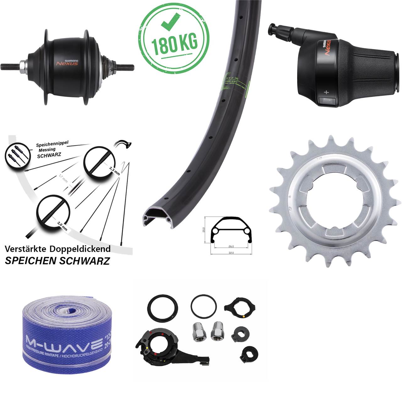 Hinterrad 20 Zoll KX Evo Shimano Nexus 8 Gang Premium für Rollenbremse