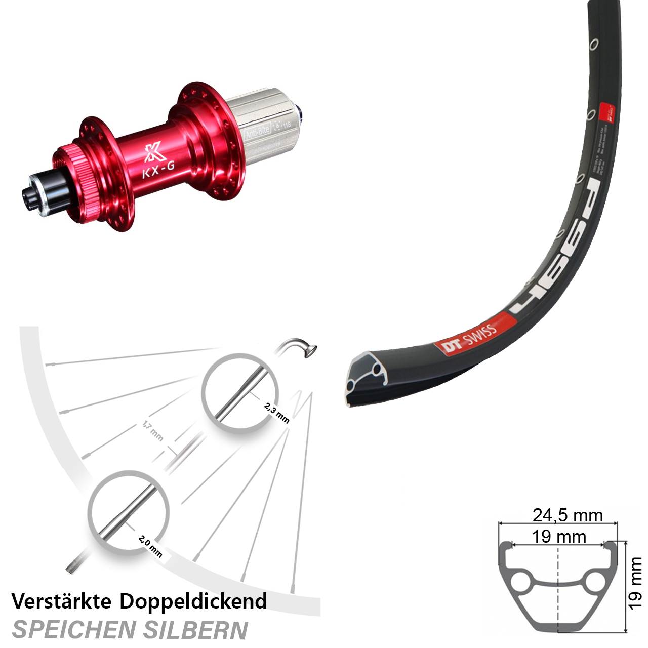 DT Swiss 466d KX-G rot 28 Zoll Disc Laufrad QR 8-12 fach