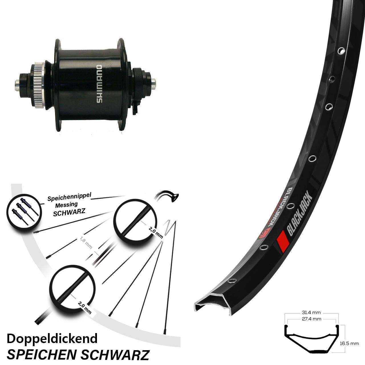 Nabendynamo-Vorderrad 27,5 Zoll Rodi Ready 27 Shimano DH-UR700-3D 5x100 Centerlock