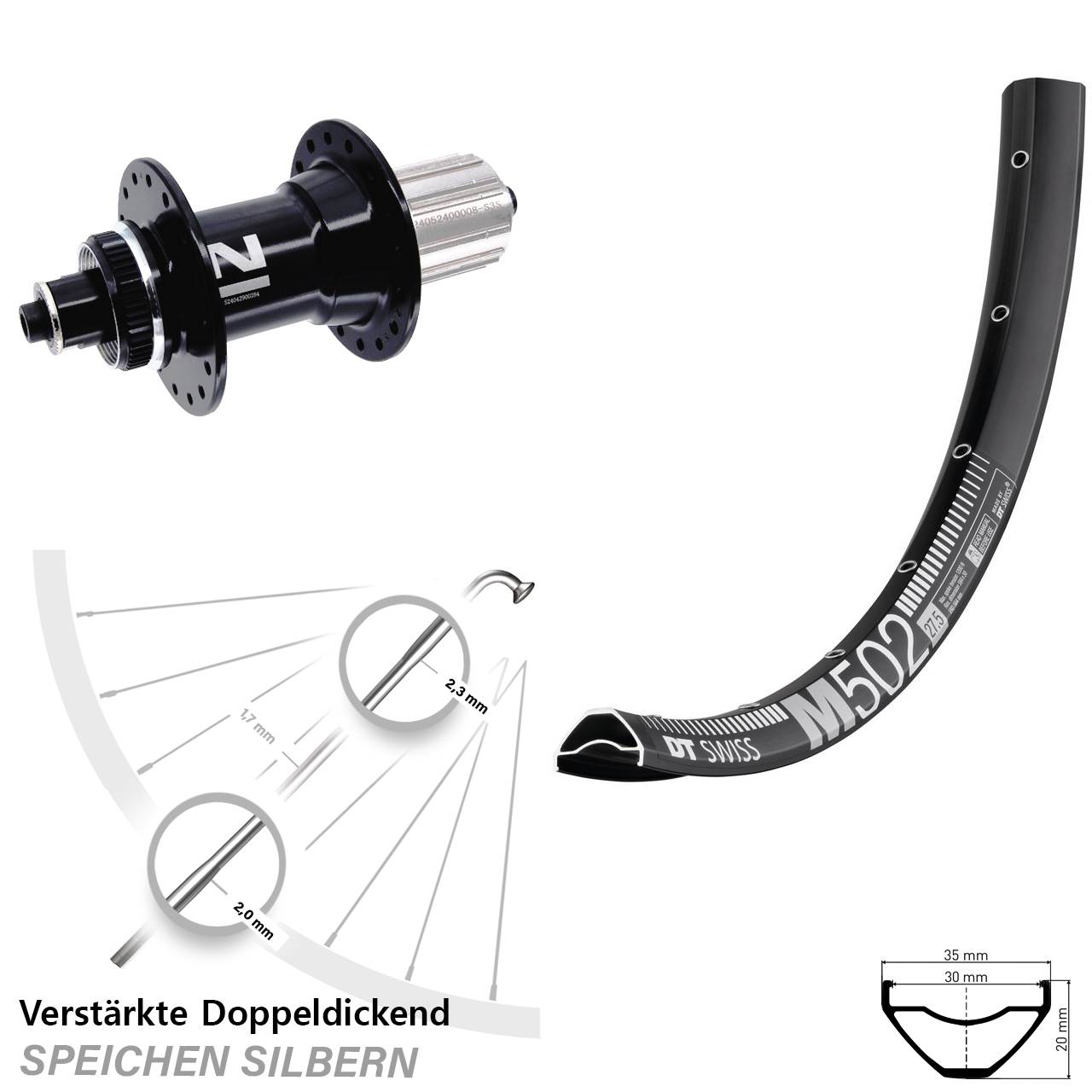29 Zoll DT Swiss M 502 Novatec D042SB Disc Laufrad für Schnellspanner 8-12 fach