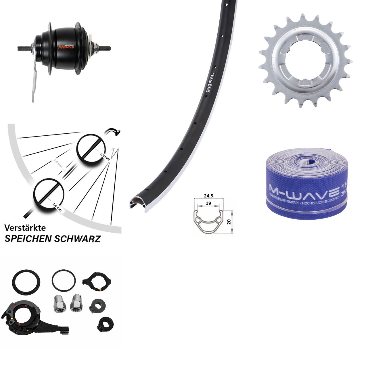 26 Zoll Hinterrad Shimano Nexus 8 Gang Rücktrittbremse Gora 19 schwarz