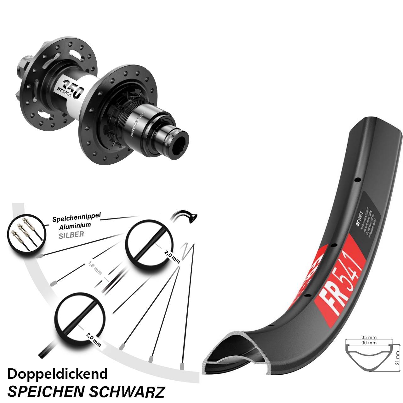 6-Loch Hinterrad 12x148 27,5 Zoll DT Swiss FR 541-350 DEG 72 XD 11-12 fach