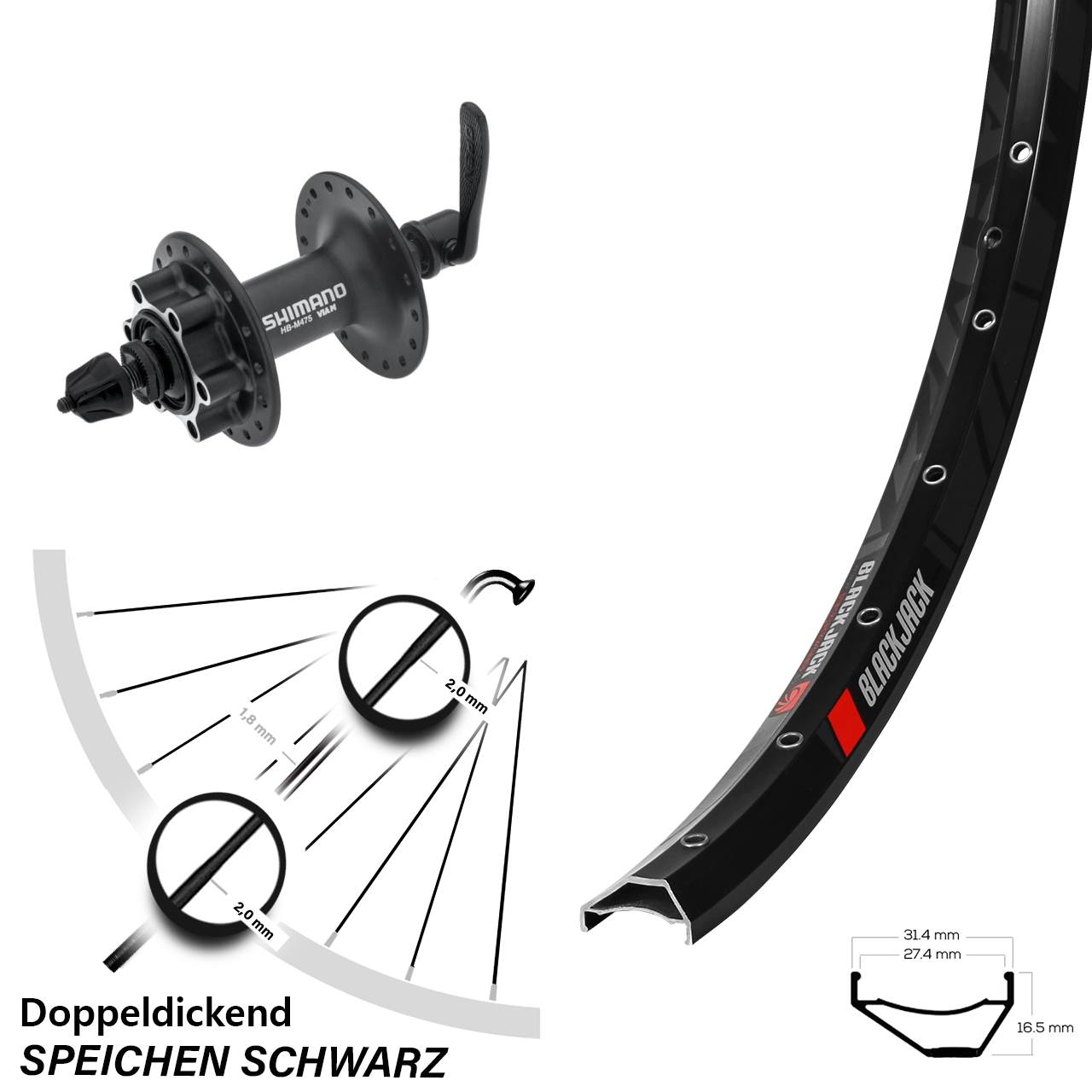650B Rodi Ready 27 Shimano Alivio Disc Vorderrad für Schnellspanner