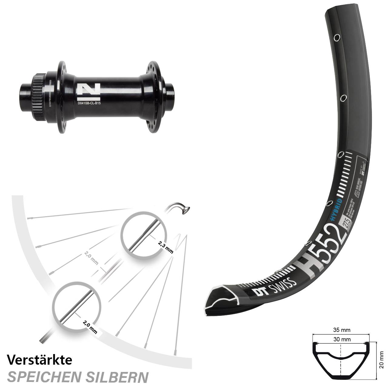 27,5 Zoll DT Swiss H552 Novatec D041 Vorderrad Centerlock 15x110 Boost