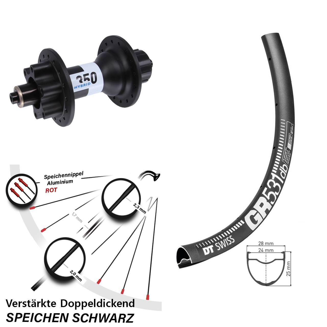 27,5 Zoll DT Swiss GR 531 DT Swiss 350 Hybrid Singlespeed Disc Hinterrad QR