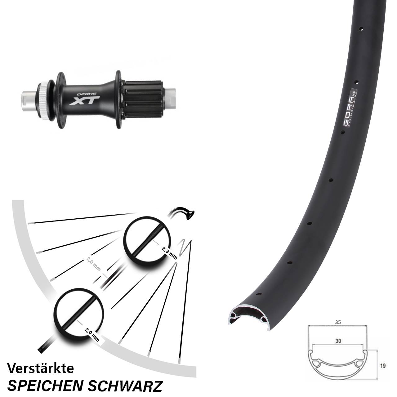 Disc Hinterrad 12x142 26 Zoll Gora 30 Shimano FH-M788 8-11 fach HG
