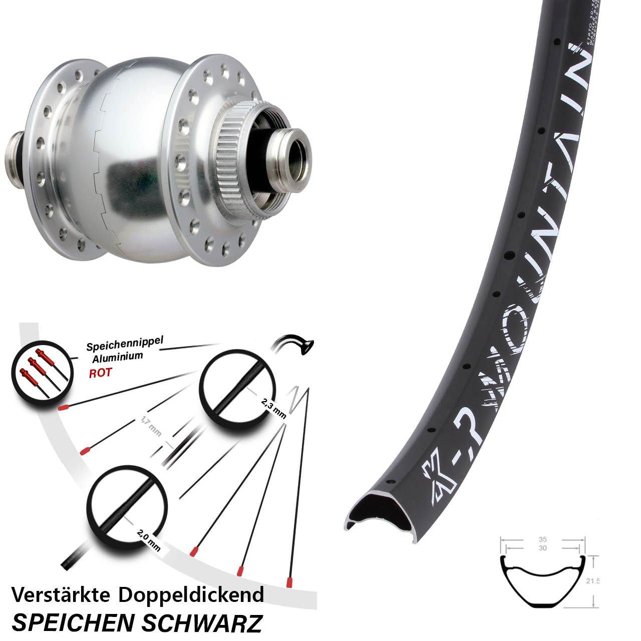 Centerlock Vorderrad mit Dynamo 29 Zoll KX-R Mountain SONdelux 12x100