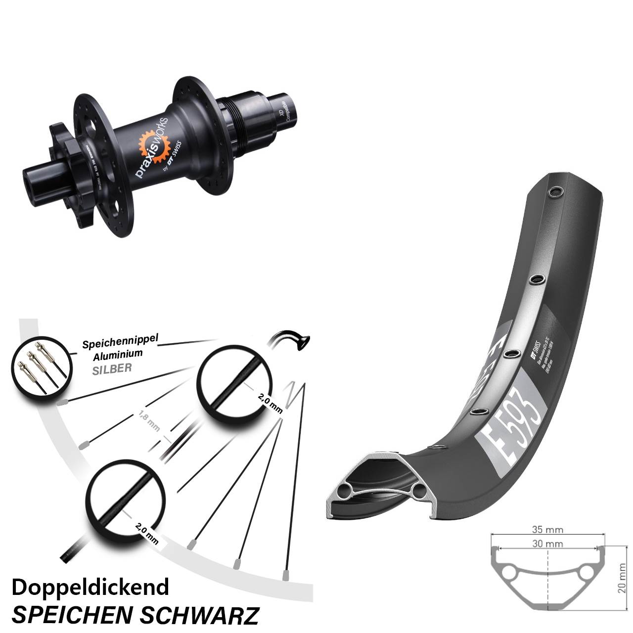 6-Loch Hinterrad 12x142 27,5 Zoll DT Swiss E 593-350 XD
