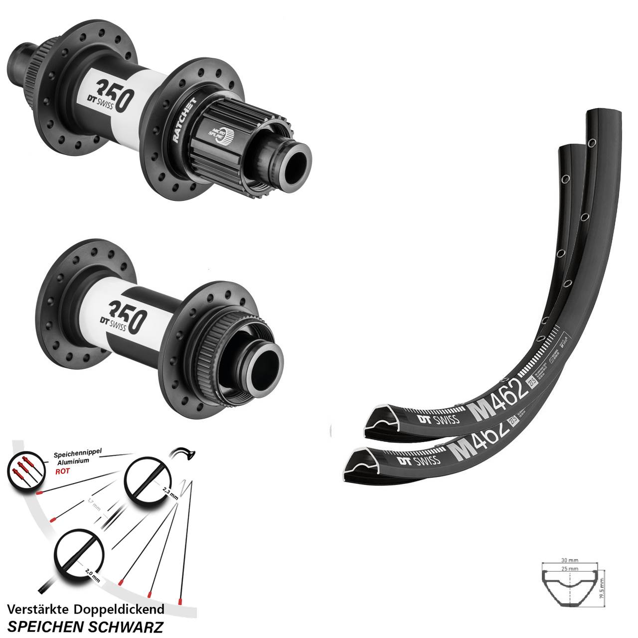 650B DT Swiss M462-350 Ratchet 36 Boost Laufrad-Satz 15x110 12x148 Shimano Micro Spline