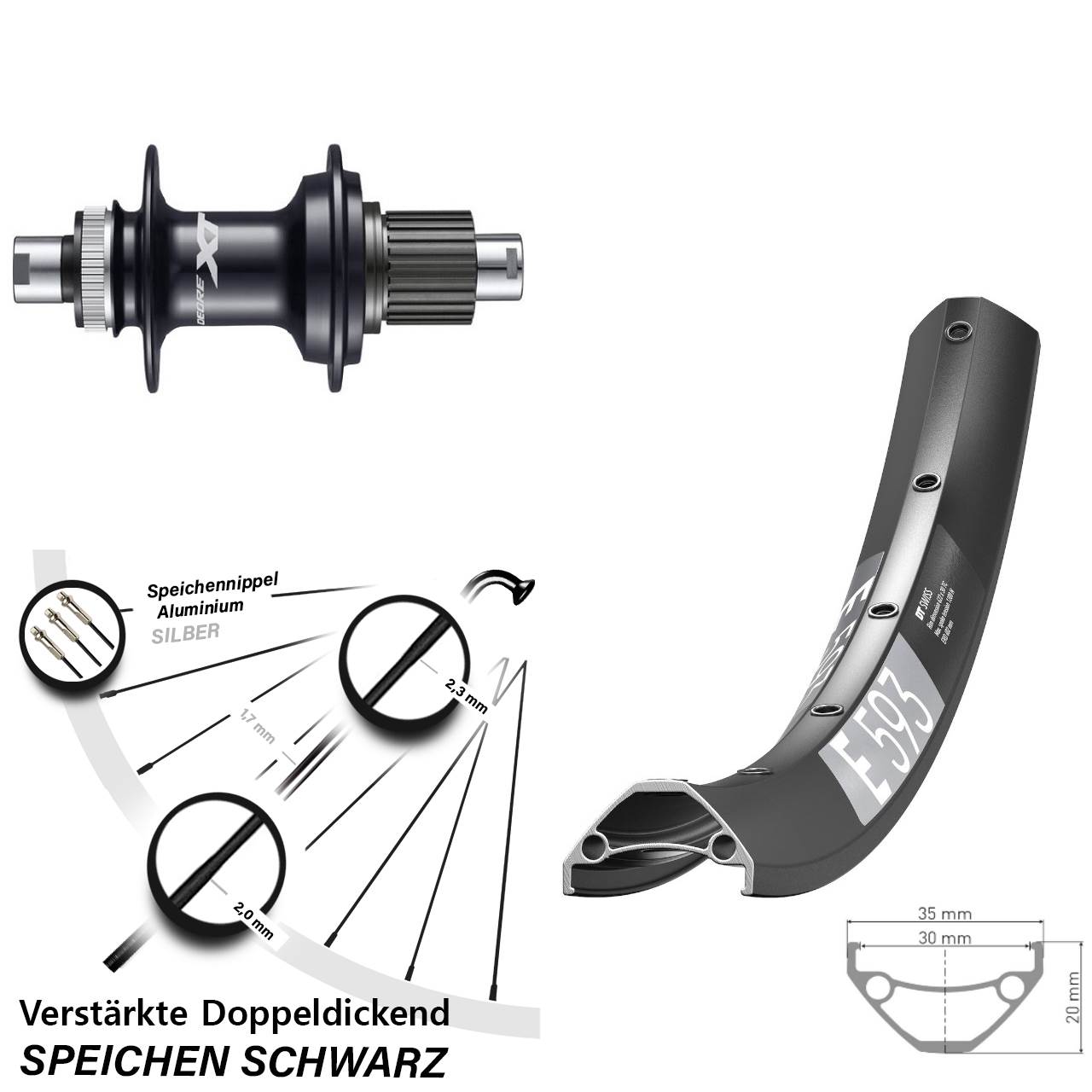 Disc Hinterrad 12x142 29 Zoll DT Swiss E593 Shimano XT Micro Spline