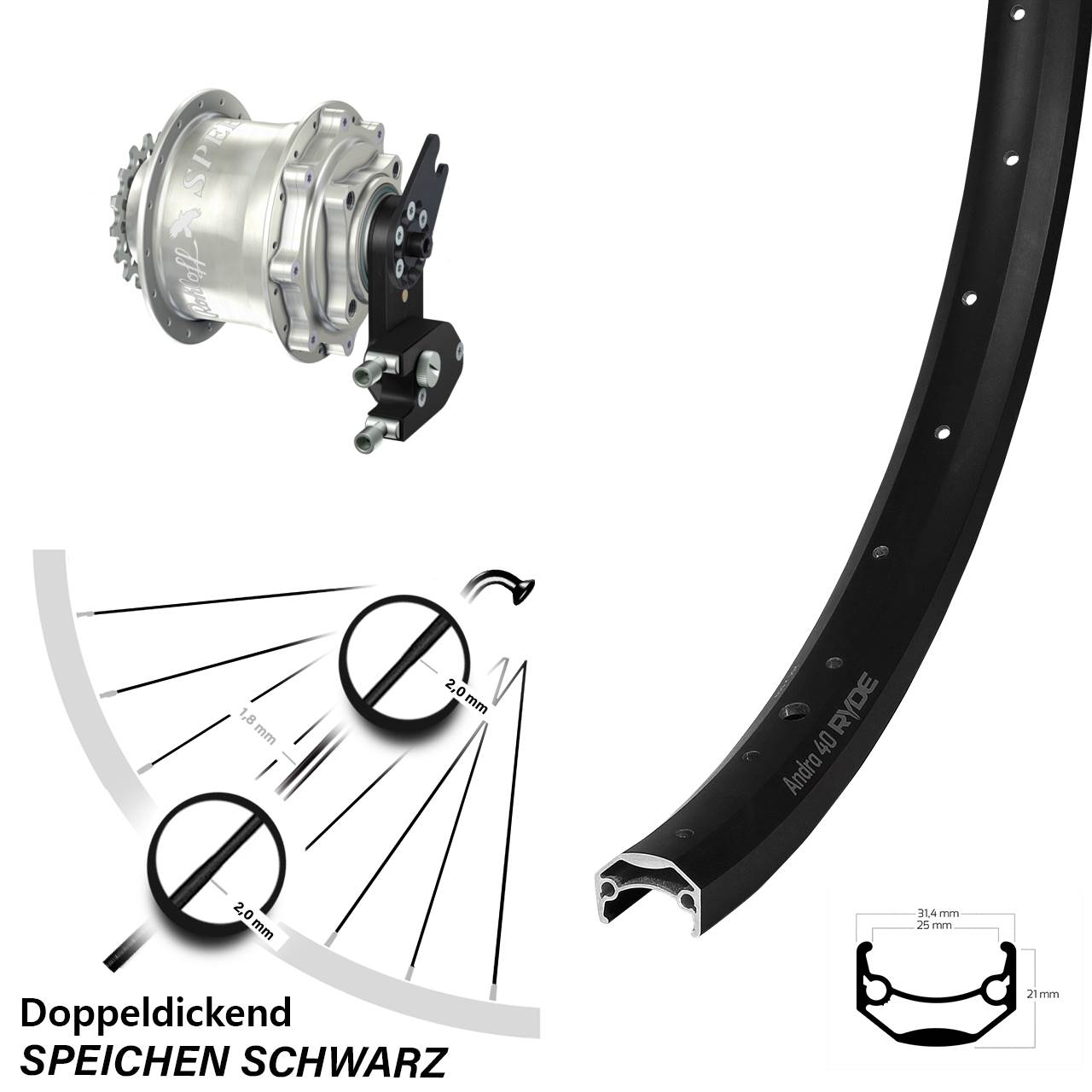 28-29 Zoll Hinteres Rad Ryde Andra 40 Disc mit Rohloff Speedhub CC OEM2 DB Nabenschaltung