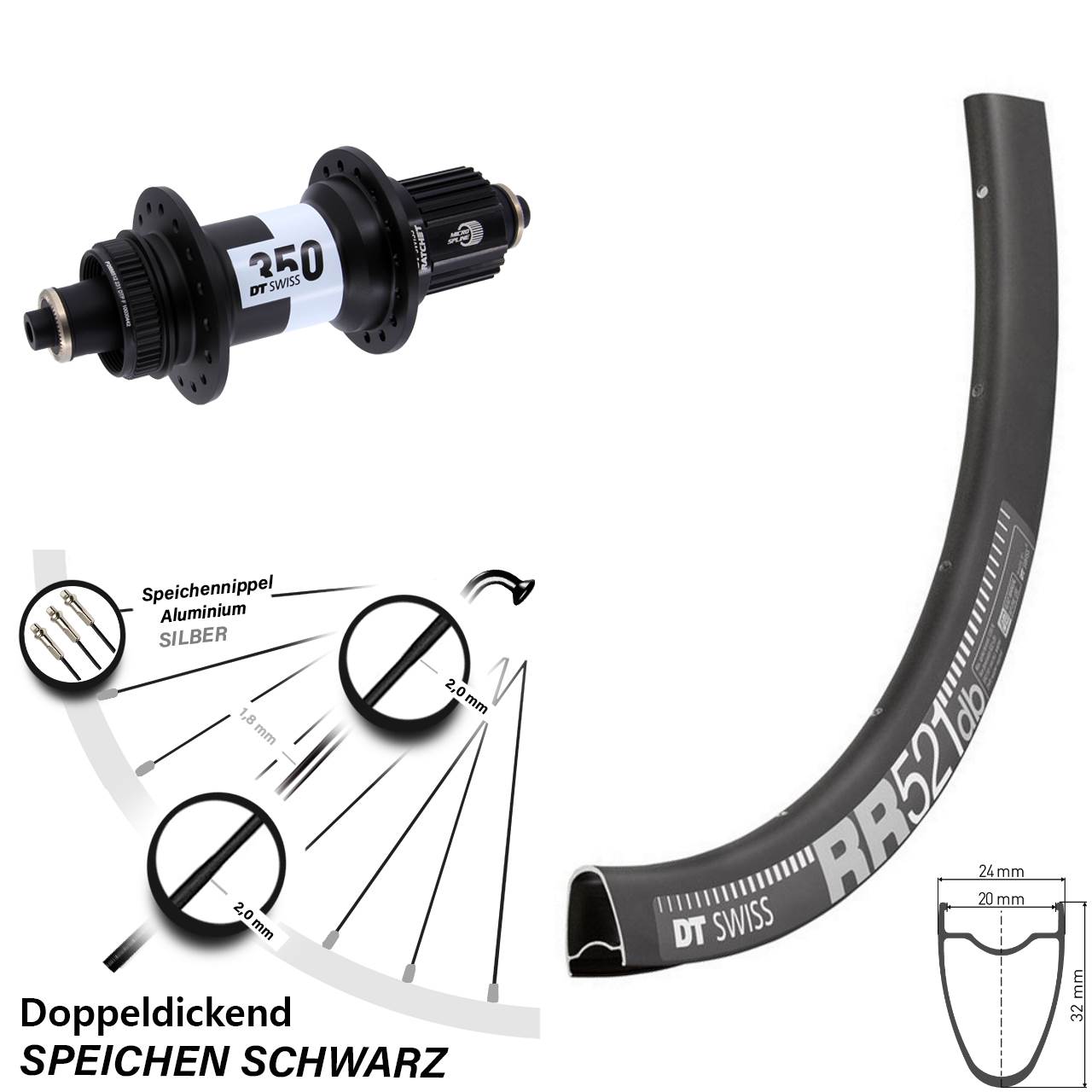 DT Swiss RR521-350 28 Zoll Centerlock Hinterrad QR Micro Spline
