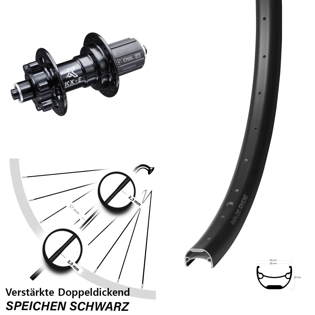 6-Loch Hinterrad für Schnellspanner 26 Zoll Ryde Andra 29 KX-E 8-12 fach HG