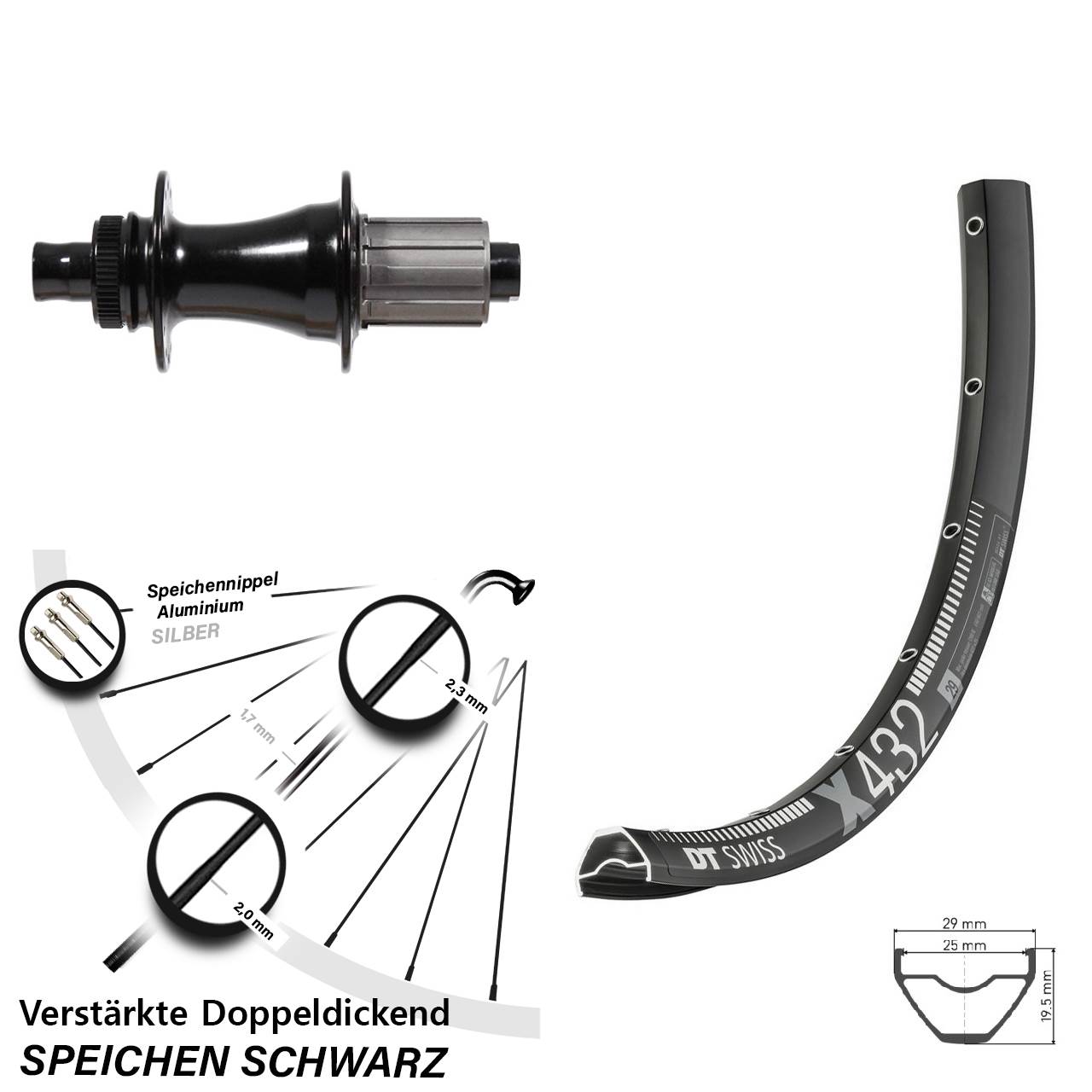 29 Zoll DT Swiss X 432 Formula CL-148S Hinterrad Centerlock 12x148 8-11 fach HG