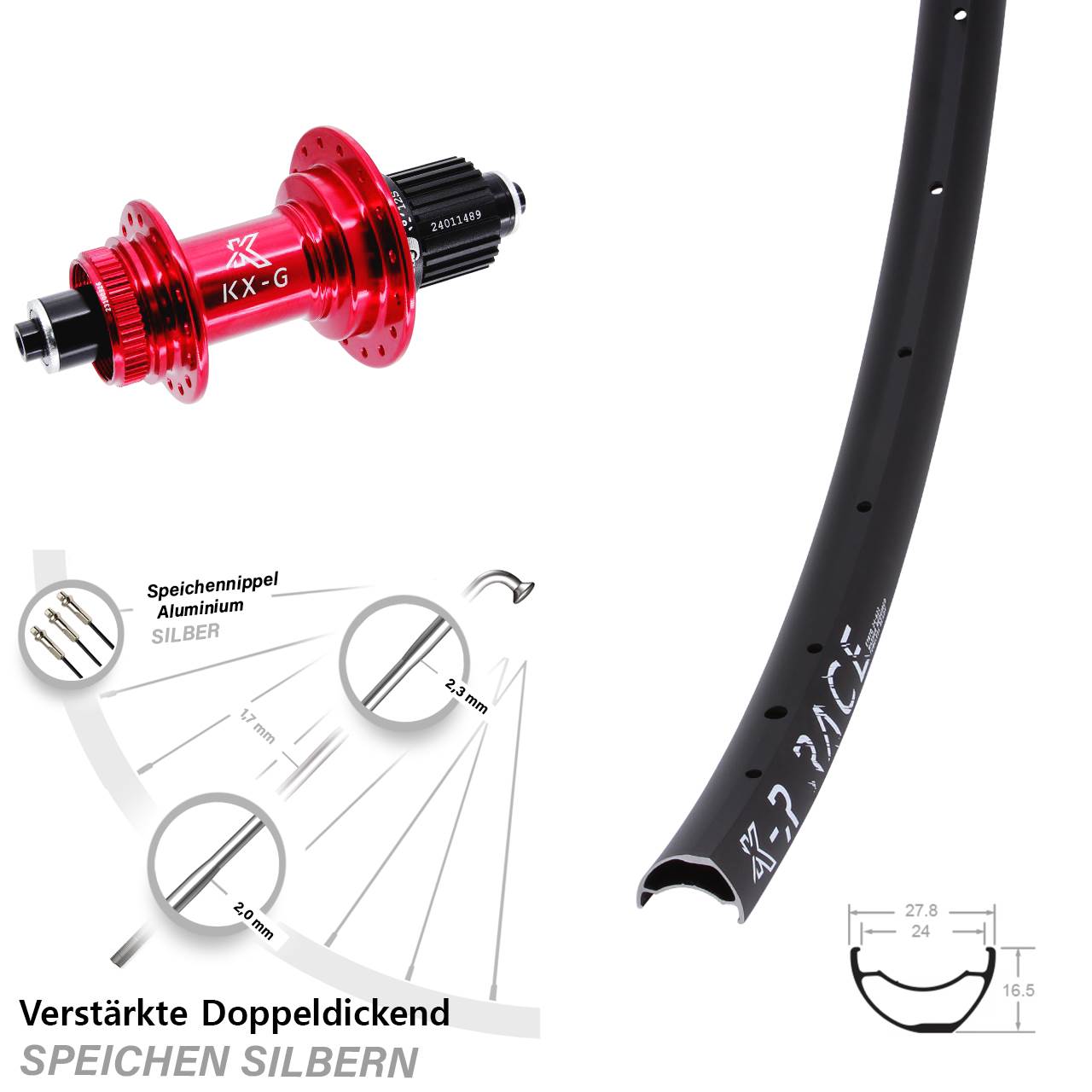 Disc Laufrad für Schnellspanner KX-GR Race rot Micro Spline