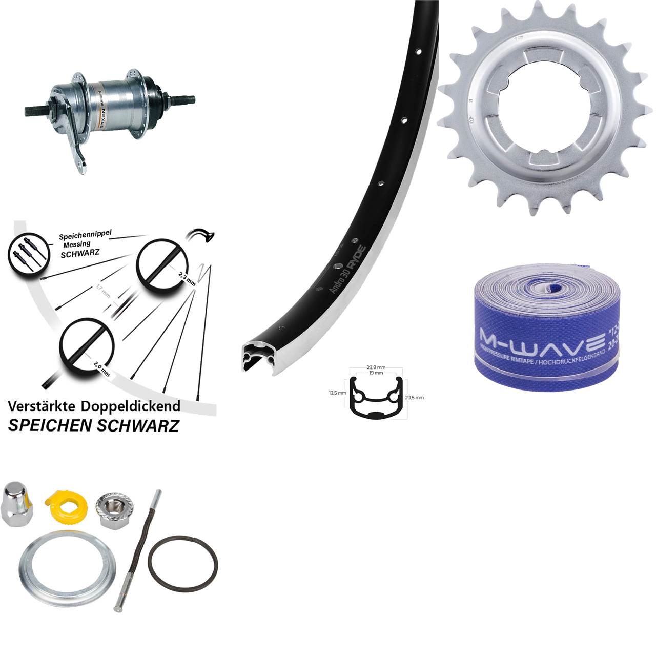 Shimano 3 Gang Nabenschaltungs-Hinterrad 28 Zoll Ryde Andra 30 schwarz