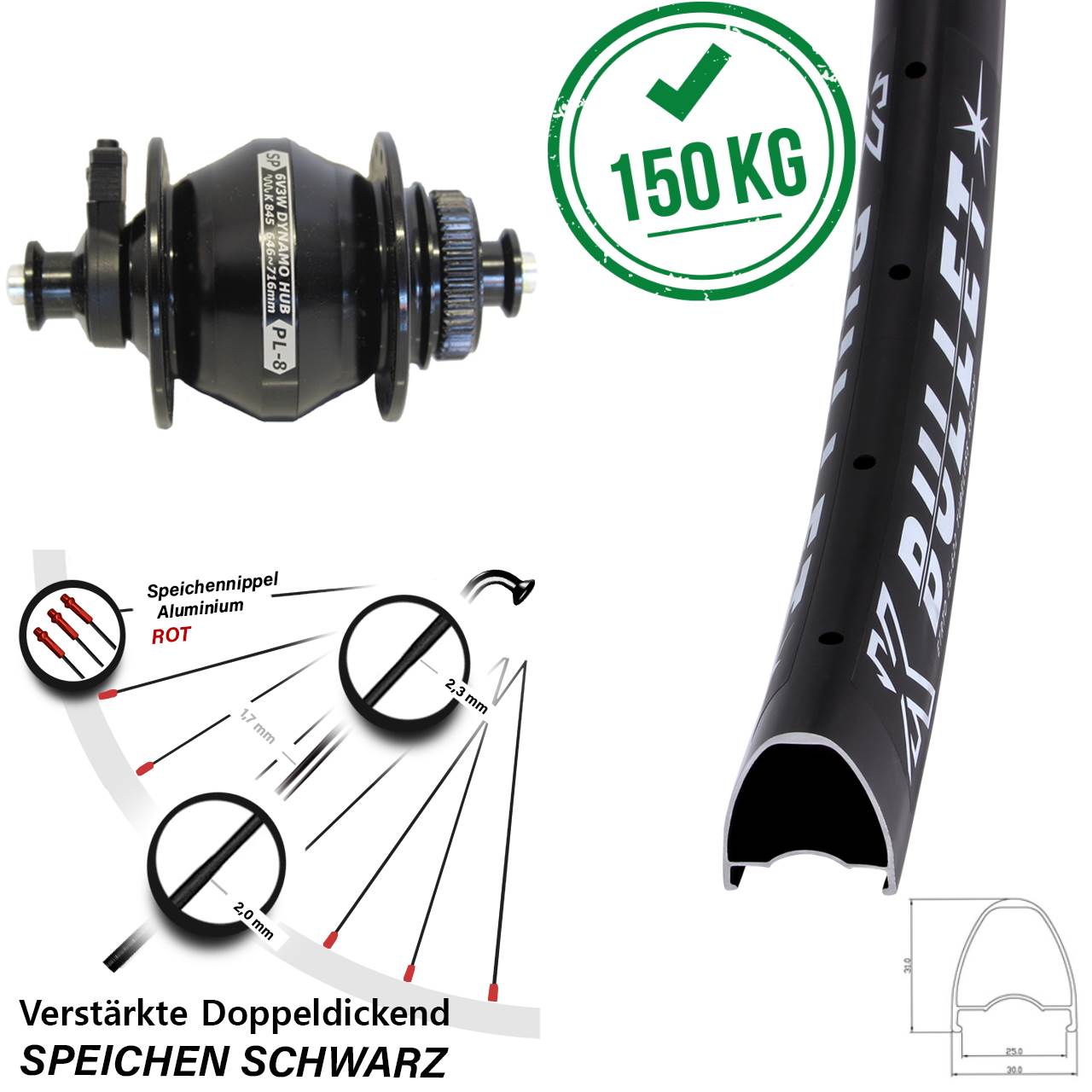 28 Zoll KX Bullet Shutter Precision PL-8 Disc Nabendynamovorderrad QR