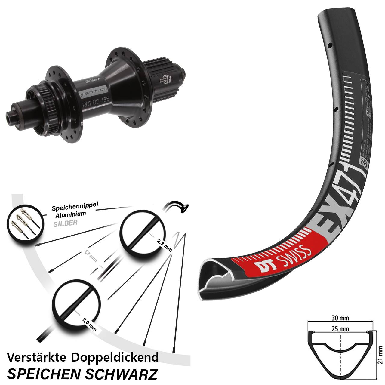 Disc Laufrad 26 Zoll DT Swiss EX471-370 Hybrid Micro Spline QR