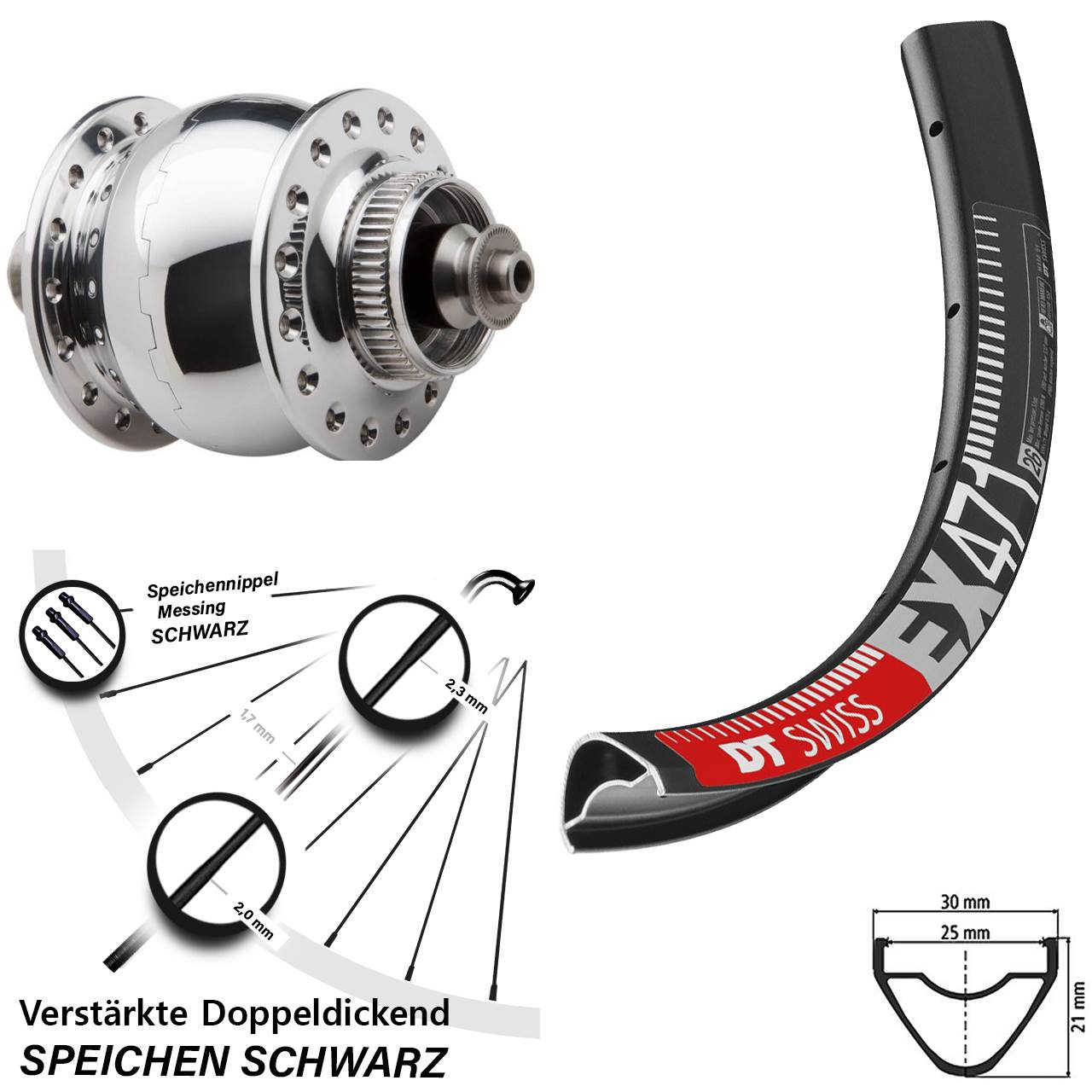 Disc 29 Zoll Vorderrad mit Nabendynamo QR DT Swiss EX471 SON 28