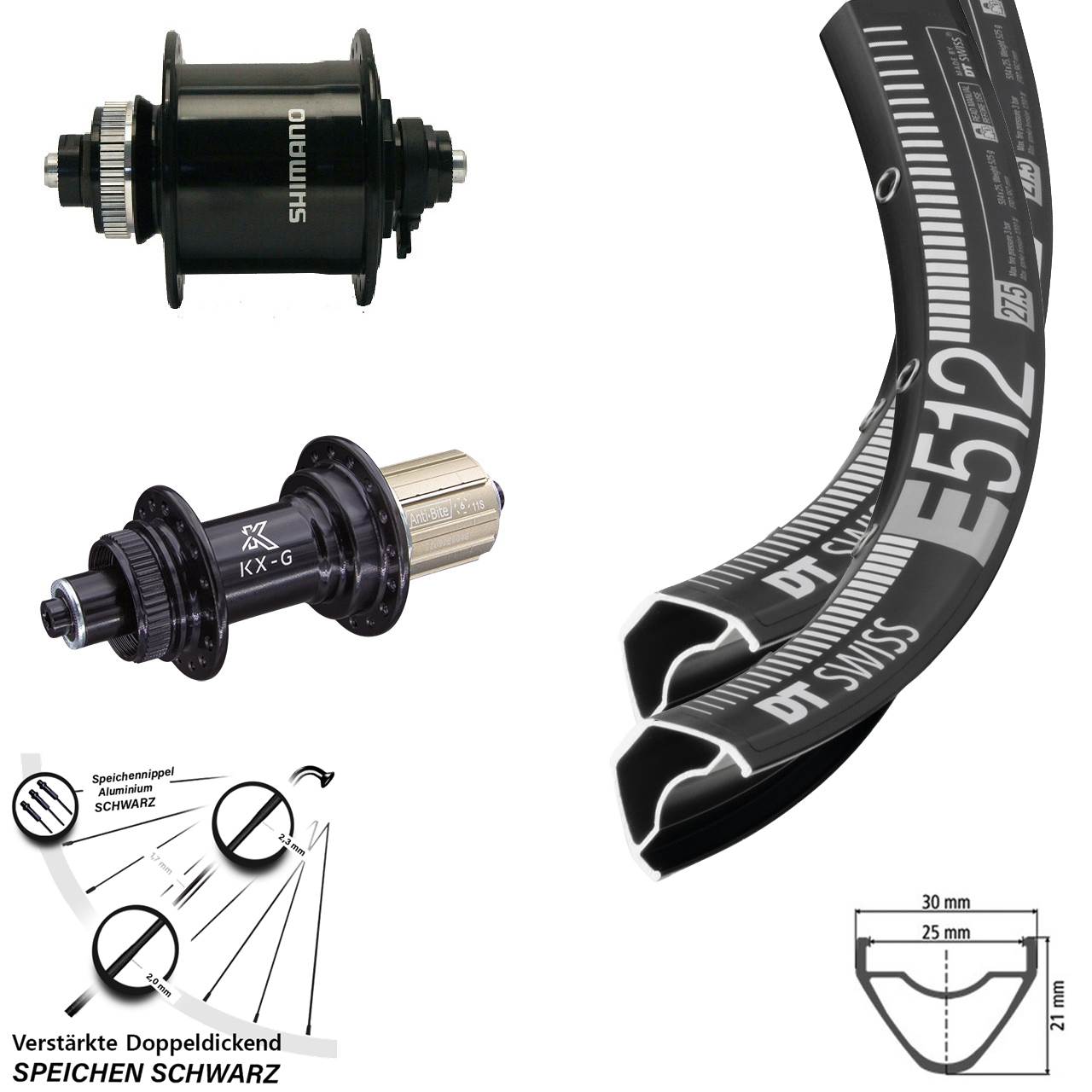 Disc Laufradsatz QR 29 Zoll DT Swiss E 512 KX-G Shimano DH-UR700 8-12 fach HG